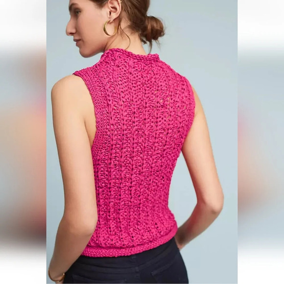 Anthropologie MOTH Cable ribbon Knit Shell mock neck top. Size XS - Picture 2 of 10
